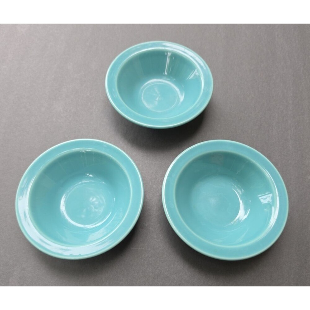Set of 3 Homer Laughlin Fiesta Turquoise Fruit / Rimmed Dessert Bowls